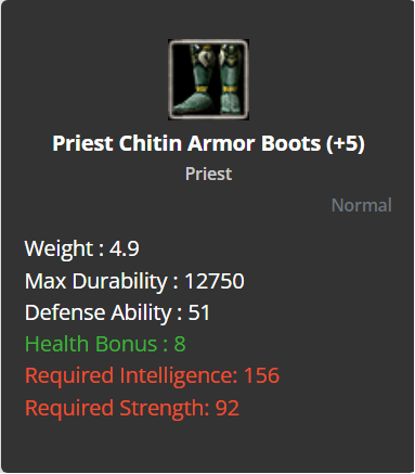 Priest Chitin Armor Boots +5